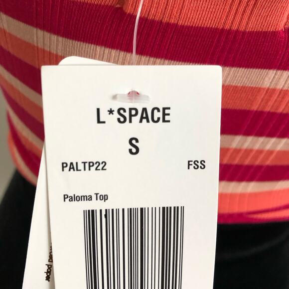 L*SPACE Paloma Top Small Striped Halter‎ Crop Top Red Pink Orange Cutout Detail - Picture 7 of 8